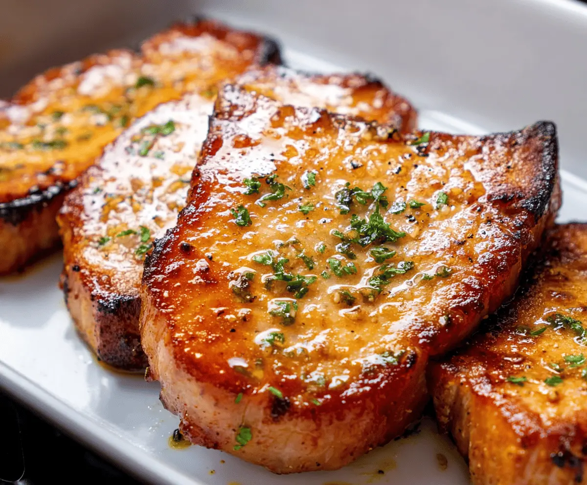 Juicy air fried thin pork chops with crispy edges and herbs