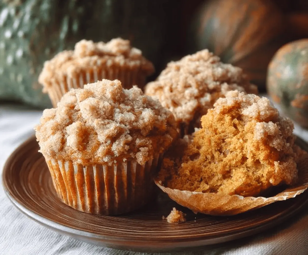 Freshly baked Apple Pumpkin Streusel Muffins with cinnamon crumb topping