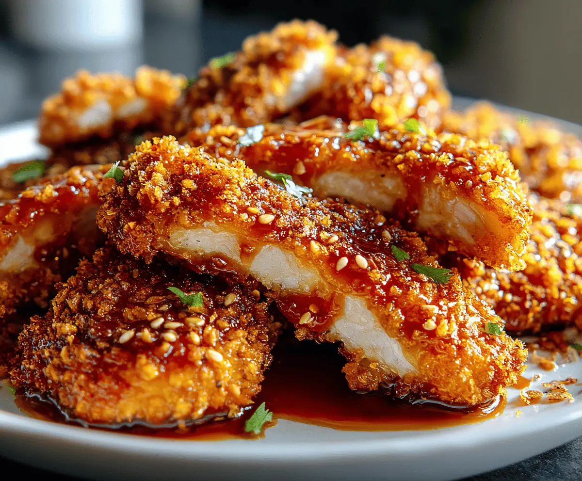 Baked Crunchy Hot Honey Chicken Recipe by Flavor Farmhouse Baked Crunchy Hot Honey Chicken with golden crust and hot honey glaze
