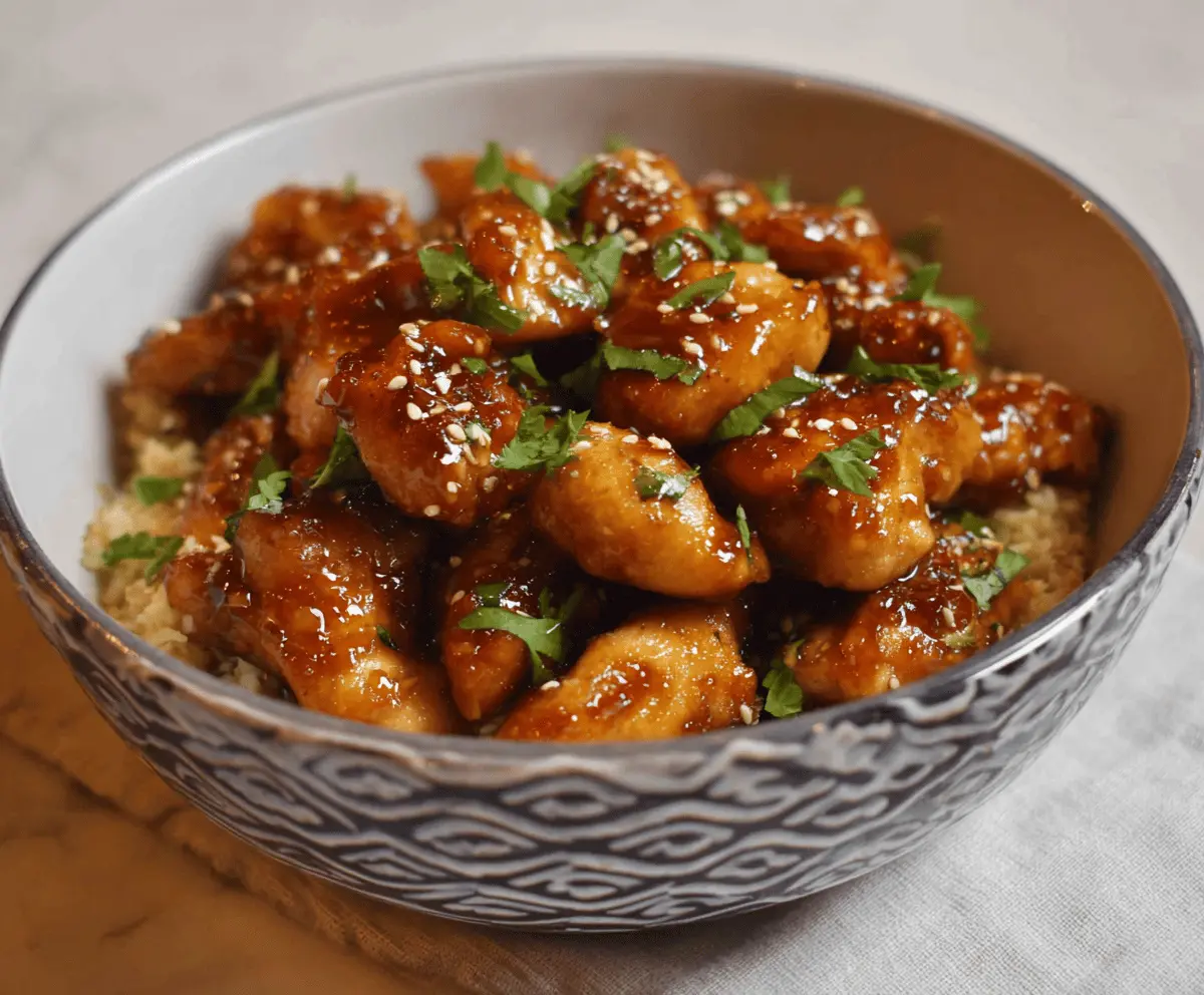 Succulent honey garlic chicken bites served on a plate with fresh herbs, perfect for a flavorful appetizer or main course