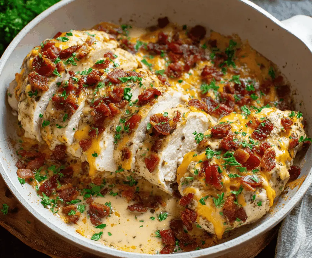 Delicious Keto Crack Chicken with crispy bacon, melted cheese, and tender shredded chicken served on a plate, perfect for low-carb diets