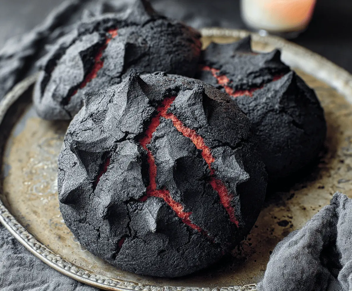 Black Halloween Brimstone Bread with spooky black crust and eerie festive decorations for a Halloween party
