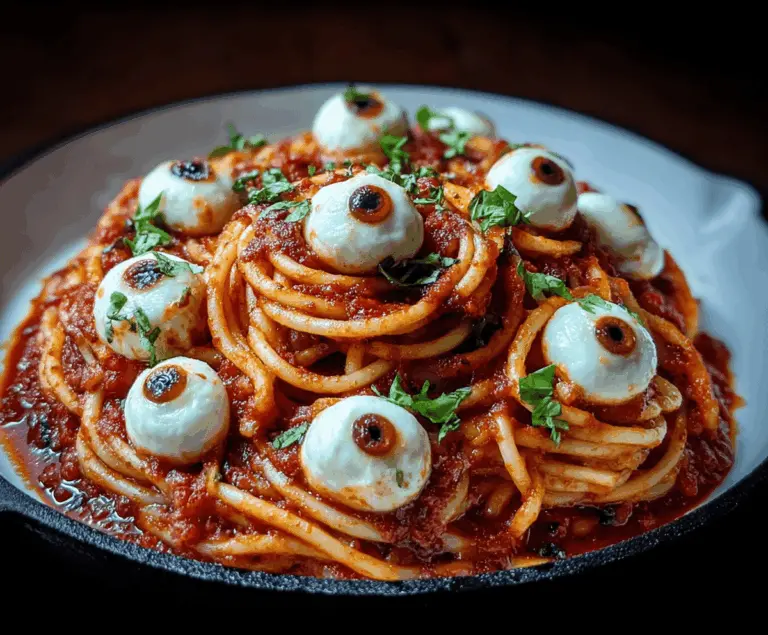 Bloody Spaghetti with Mozzarella Eyeballs