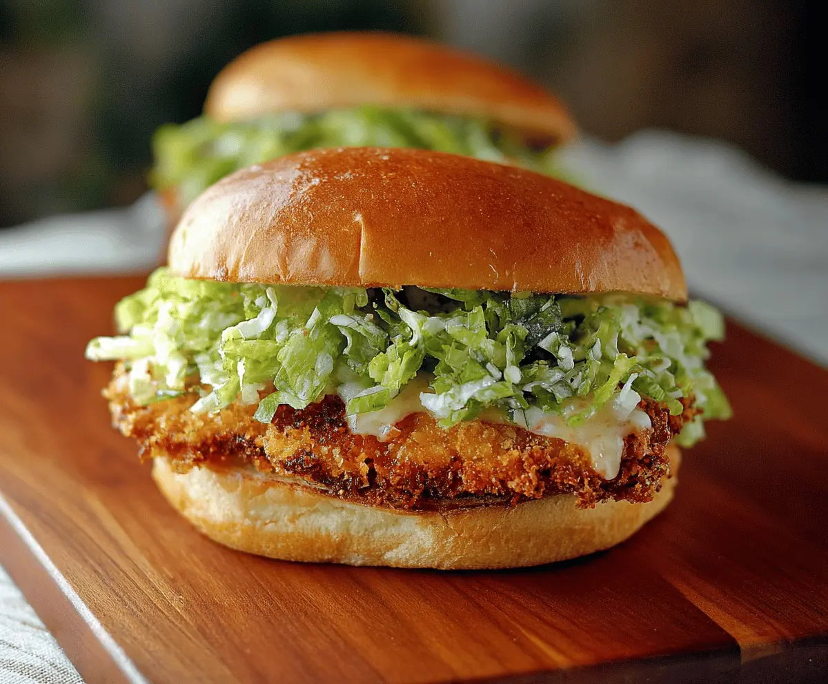Delicious crispy chicken Caesar sandwich with fresh lettuce and creamy Caesar dressing.