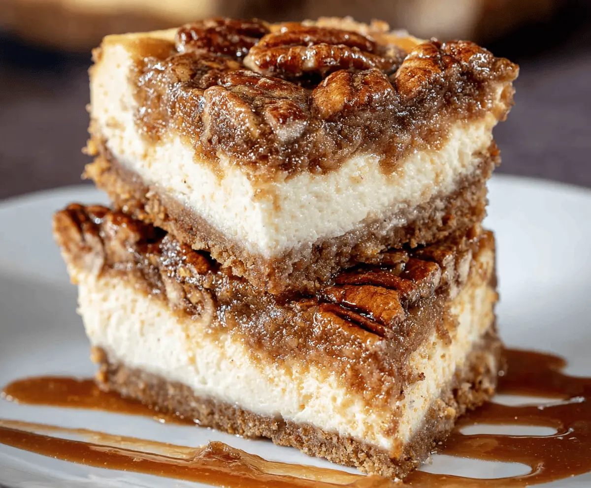 Delicious Pecan Pie Cheesecake topped with caramelized pecans and a golden crust.
