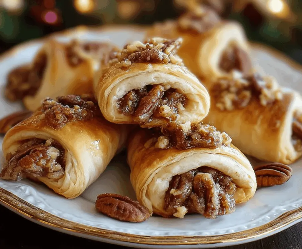 Delicious Pecan Pie Crescent Rolls with golden crust, filled with sweet pecan filling, perfect for dessert or snack