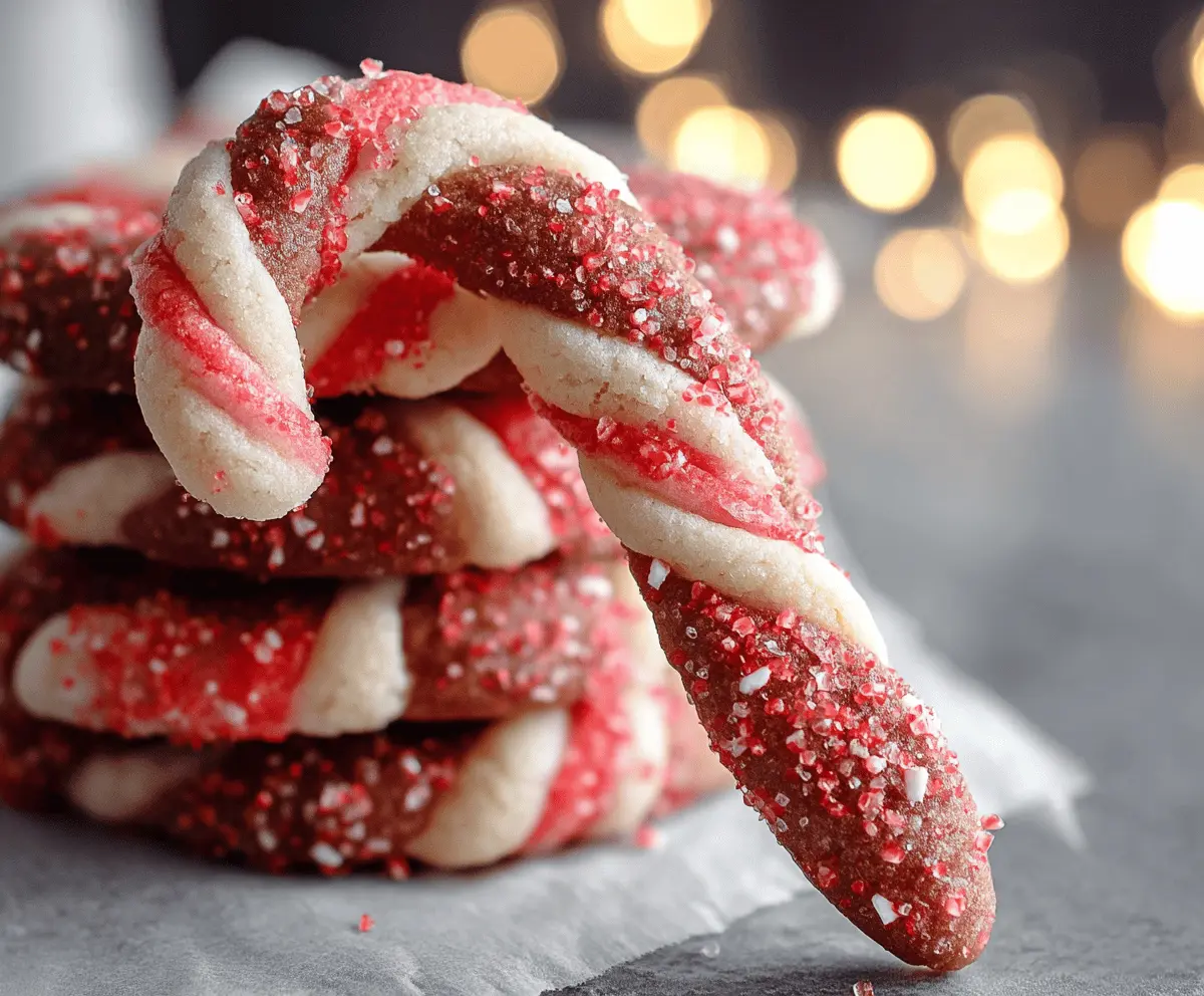 Delicious homemade candy cane cookies decorated with red and white icing on a festive plate.