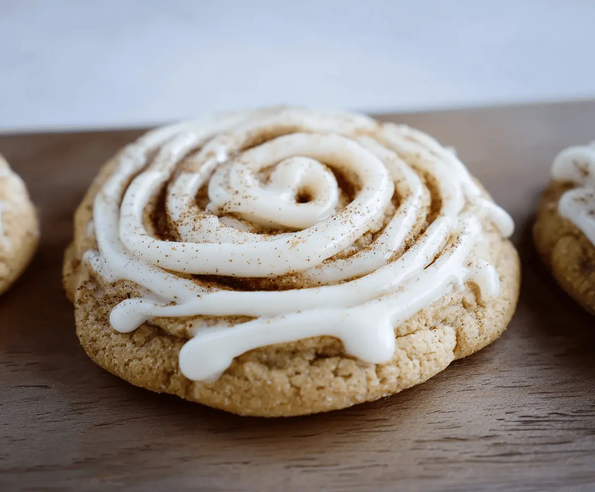 Delicious cinnamon roll cookie with swirled frosting on top, perfect for dessert or a sweet snack