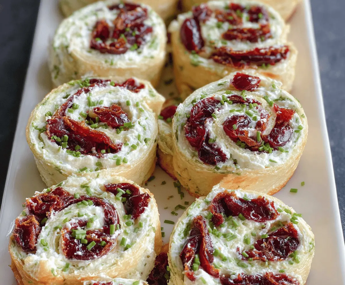 Cranberry Feta Pinwheels with Cream Cheese on a serving platter, garnished with fresh herbs.