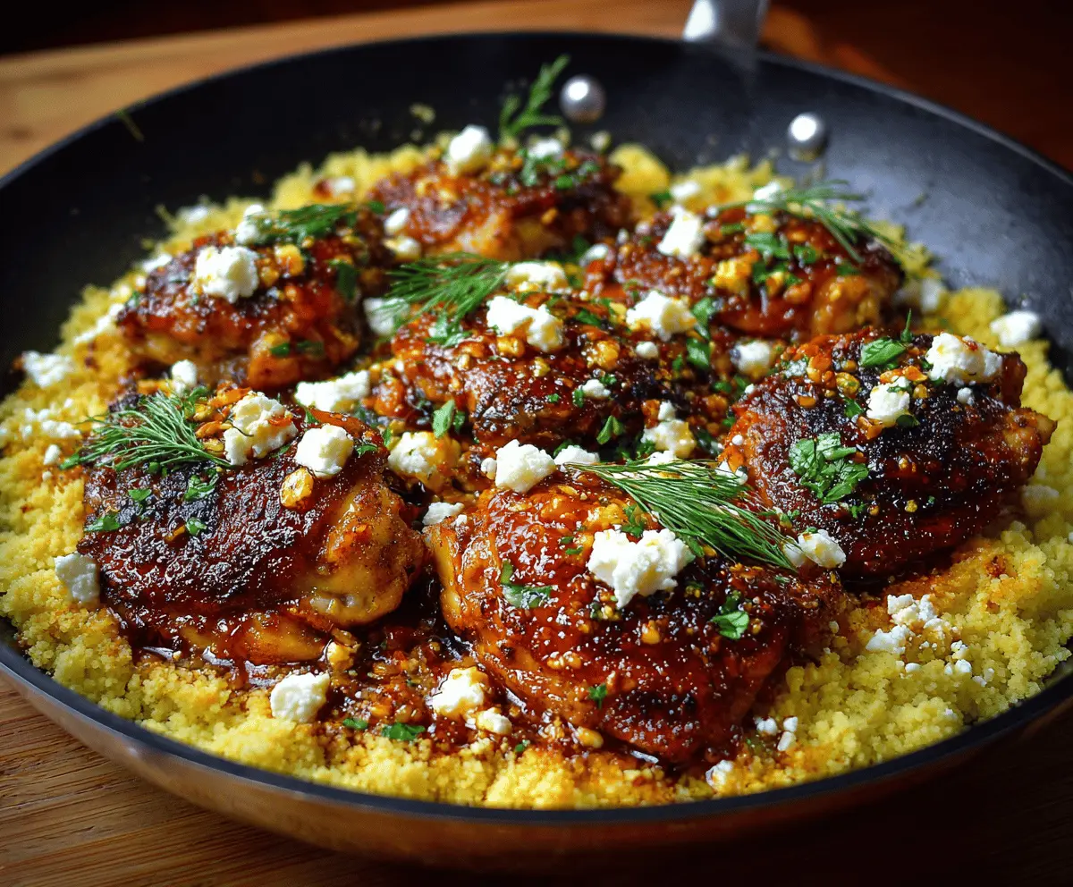 Bowl of Crispy Hot Honey Feta Chicken garnished with fresh herbs on a plate.