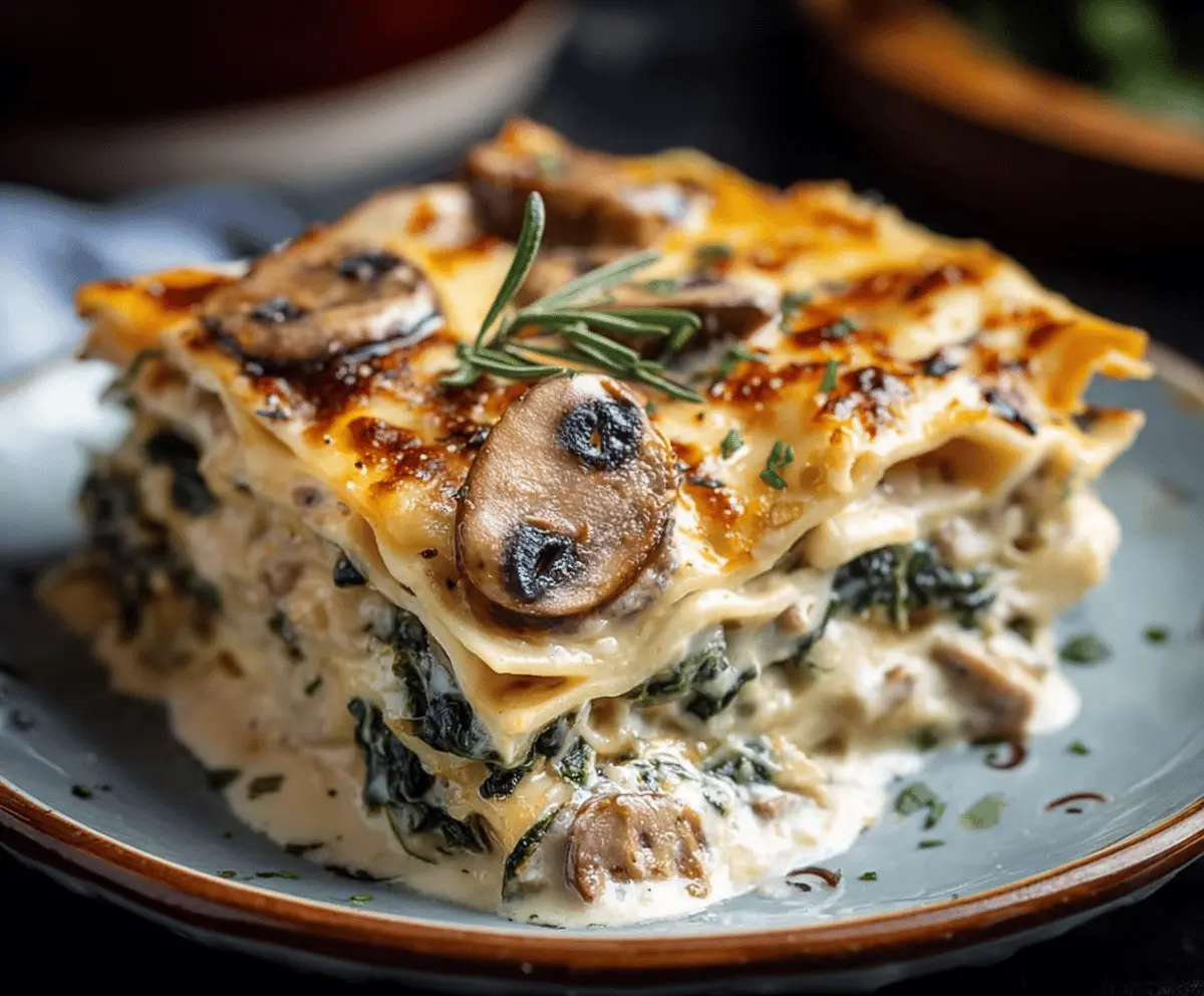 Easy Creamy Spinach Mushroom Lasagna