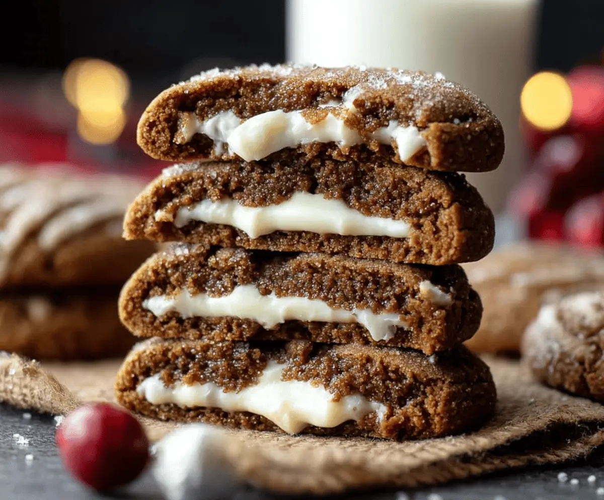 Delicious gingerbread cheesecake cookies with spicy ginger and rich cream cheese filling.