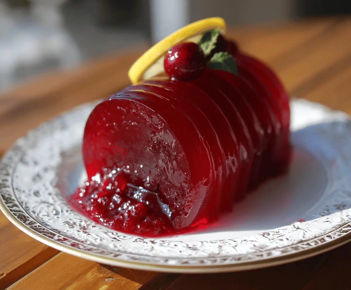 Homemade jellied cranberry sauce in a clear dish, perfect for holiday celebrations.