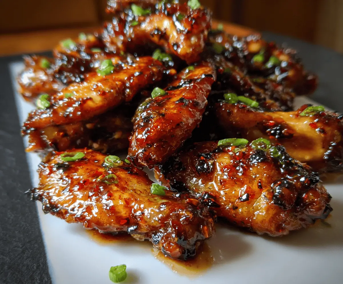 Sticky Pineapple-Teriyaki Chicken Wings on a plate garnished with pineapple pieces and sesame seeds.