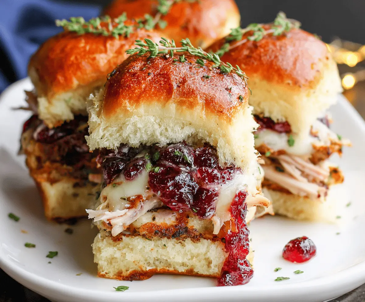Delicious Turkey Cranberry Sliders with fresh bread, turkey slices, and cranberry sauce on a serving platter.