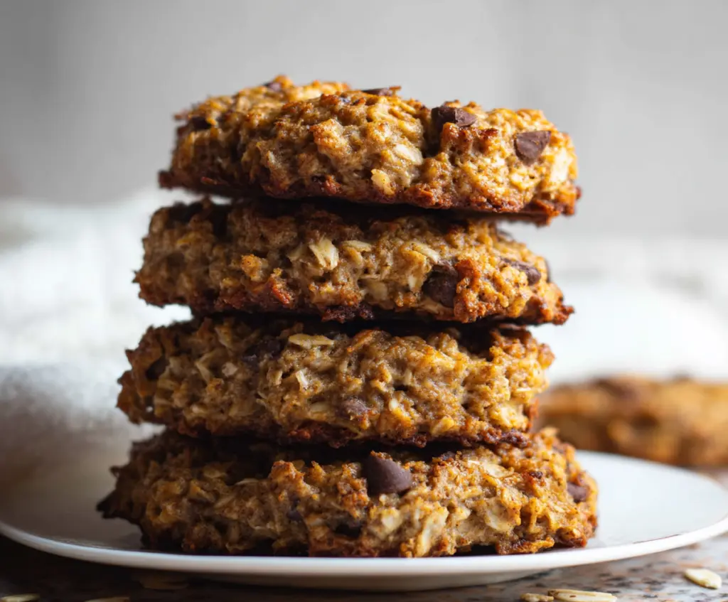Homemade banana oatmeal cookies on a baking tray, healthy and delicious snack option.