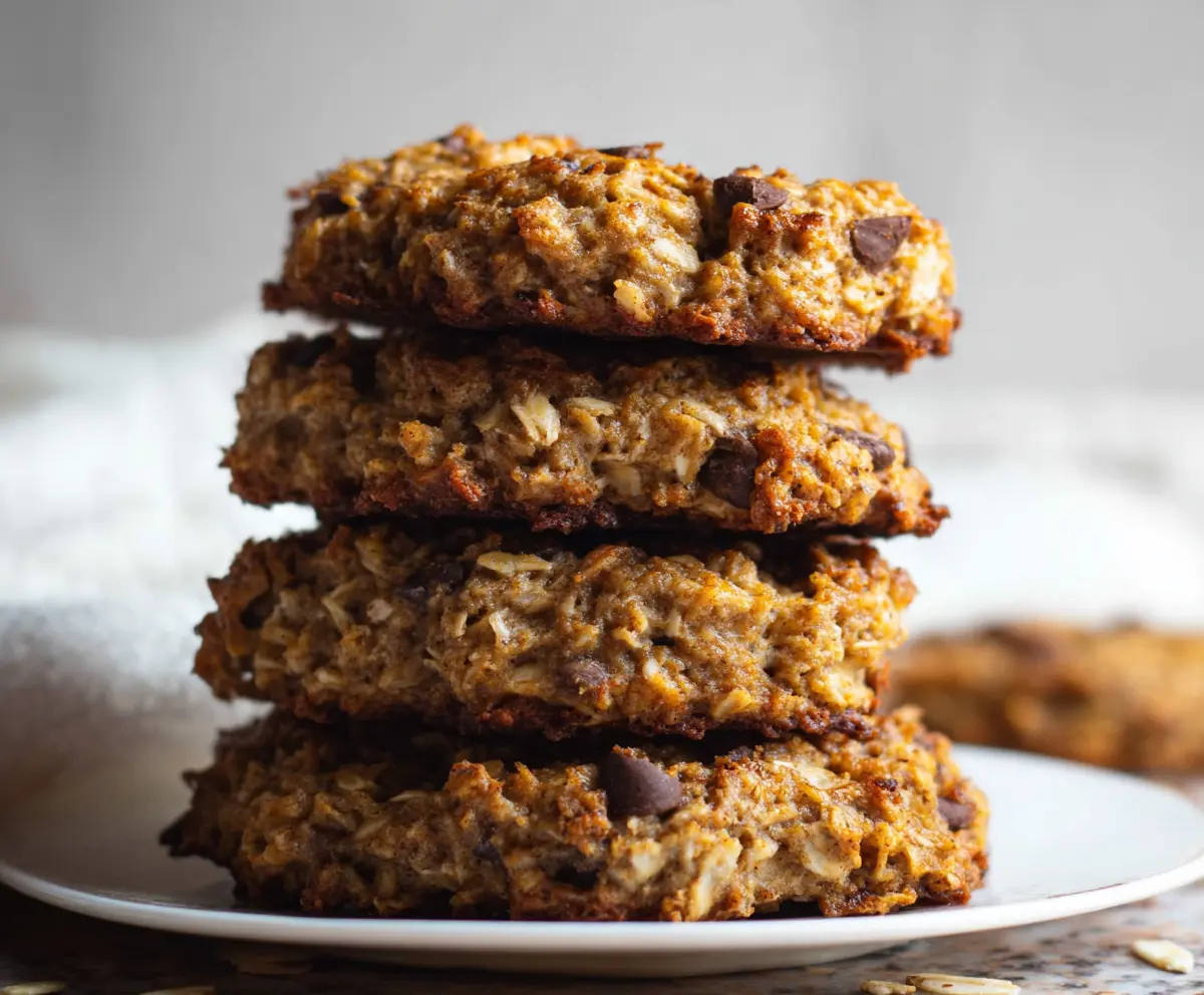 Homemade banana oatmeal cookies on a baking tray, healthy and delicious snack option.