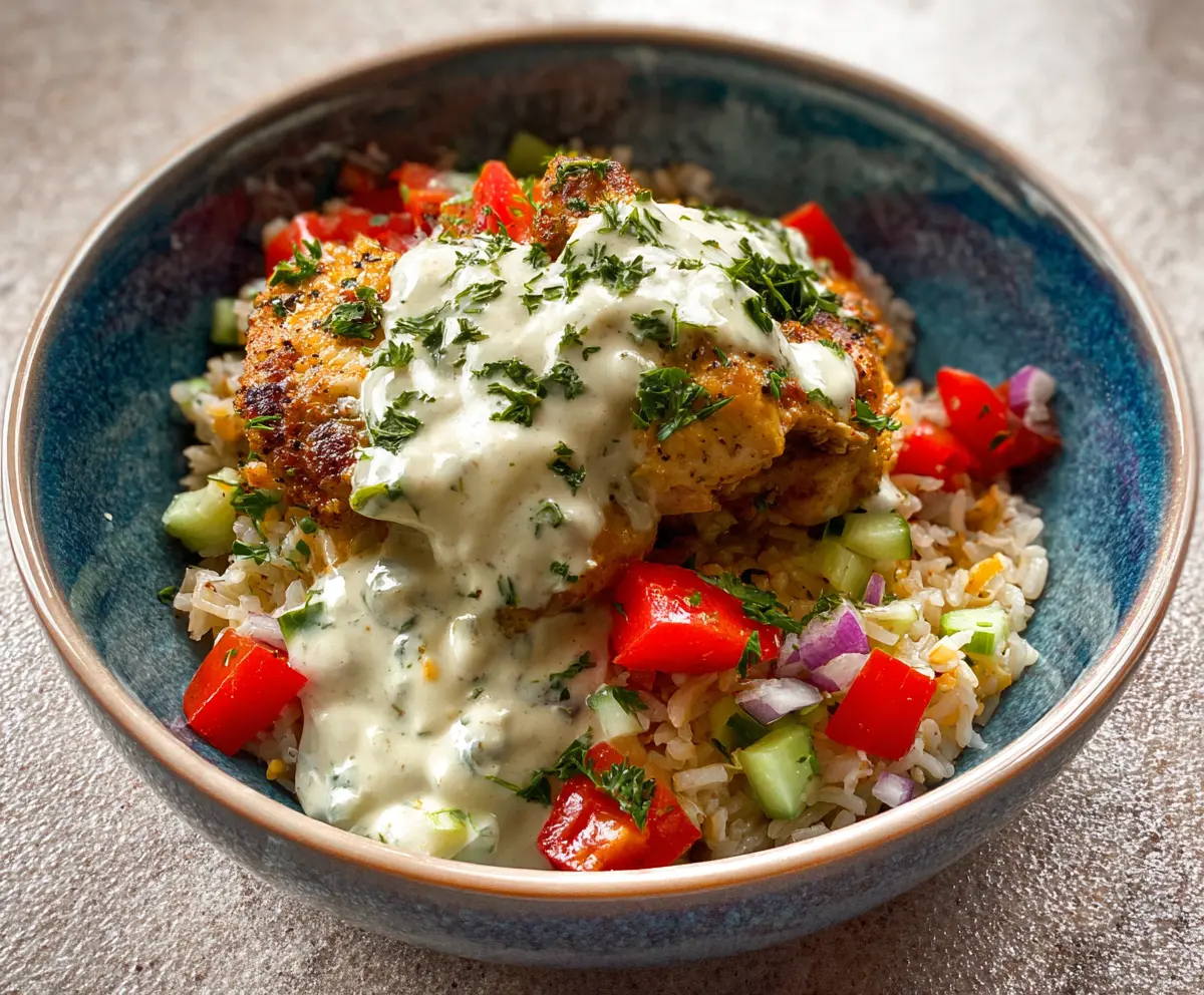 Easy Chicken Rice Bowls with Creamy Garlic Sauce