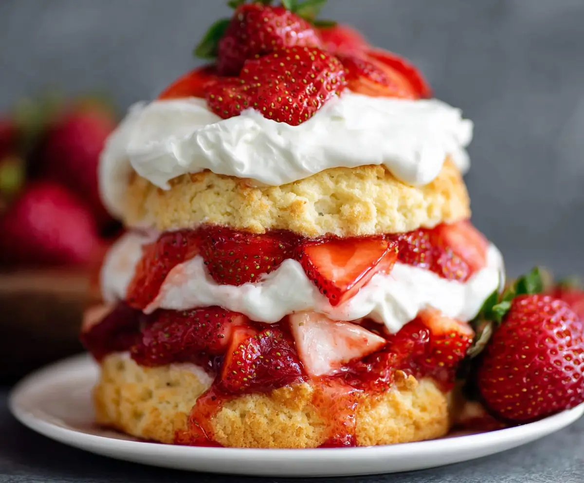 Delicious classic strawberry shortcake with fresh strawberries, fluffy cake, and whipped cream