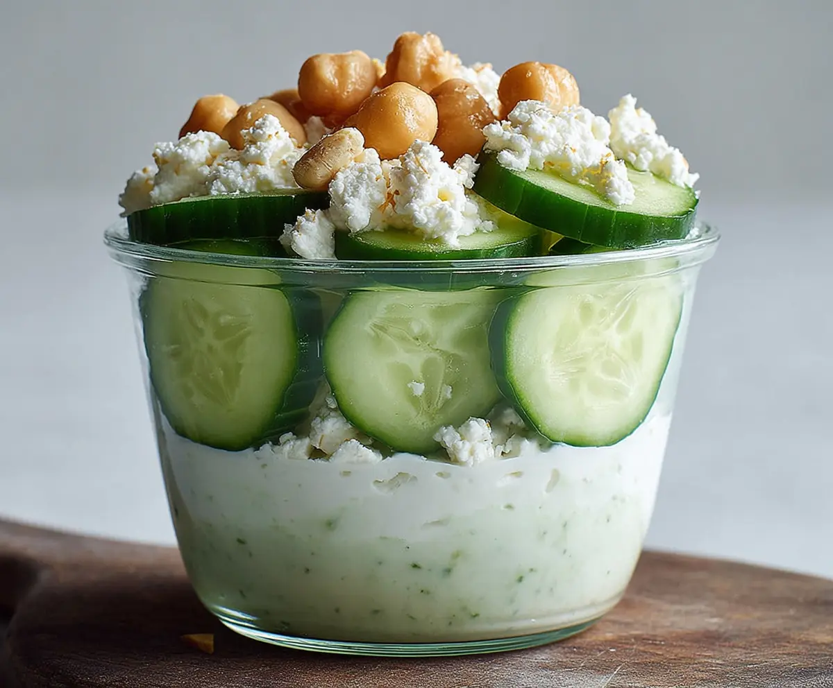 Fresh cottage cheese and cucumber snack cups on a white plate for a healthy appetizer.