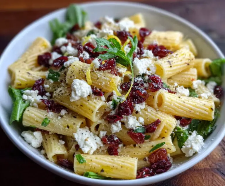 Feta & Cranberry Rigatoni Salad with Lemon Vinaigrette