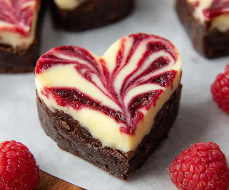 Heart Shaped Brownies with Raspberry Swirl & Cheesecake