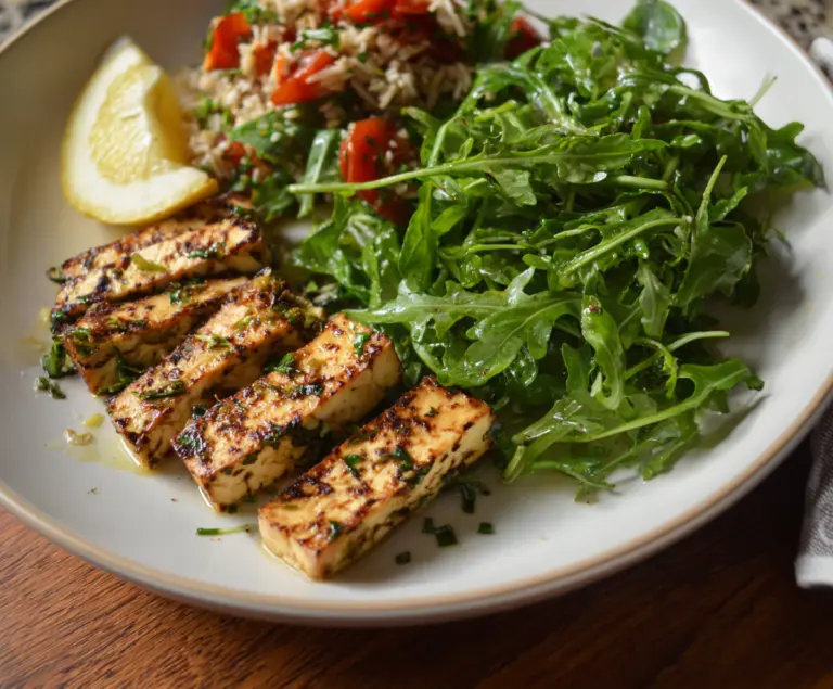 Lemon-Garlic Tofu with Arugula Salad