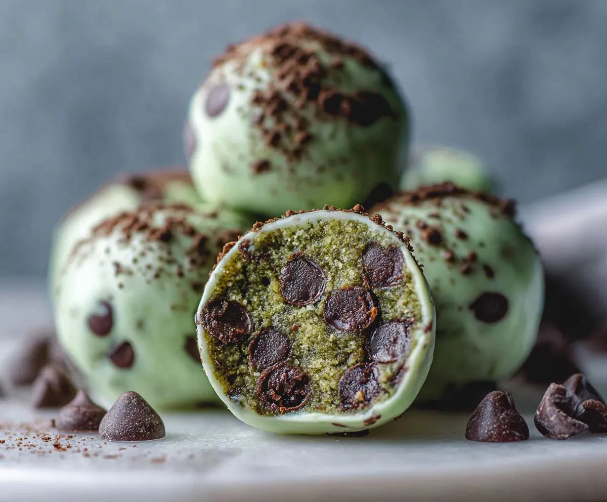 Delicious Mint Chocolate Chip Protein Balls healthy snack with fresh mint and chocolate chips