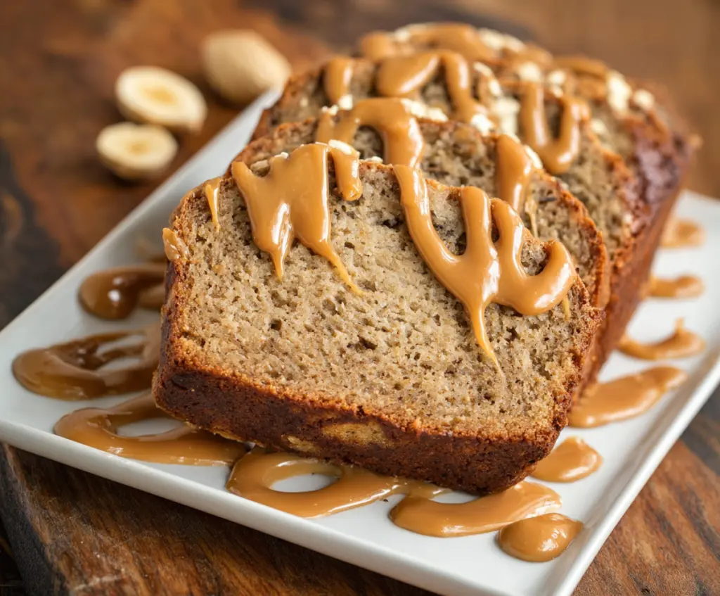 Delicious homemade peanut butter banana bread fresh out of the oven