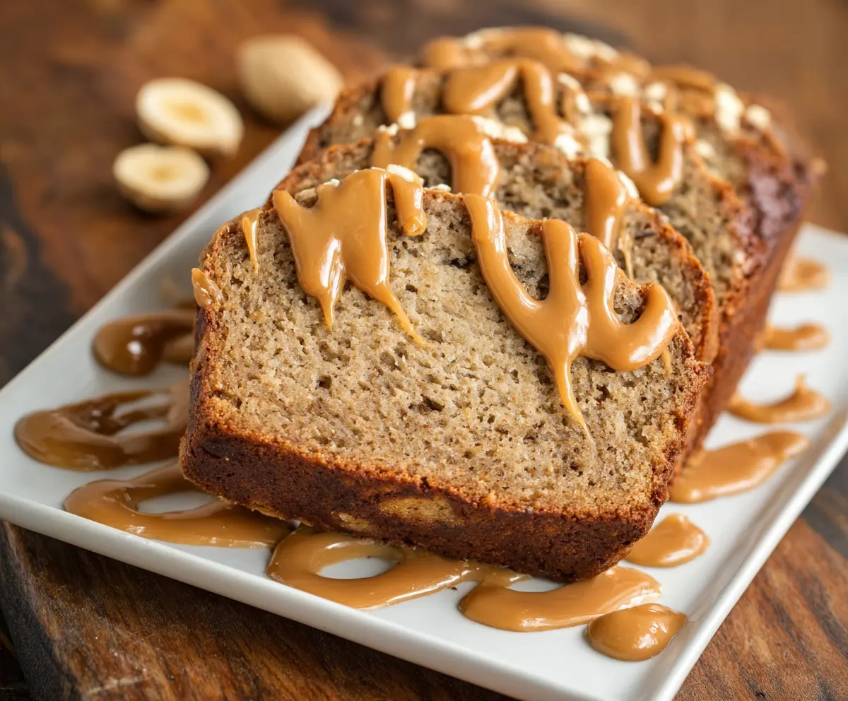 Delicious homemade peanut butter banana bread fresh out of the oven
