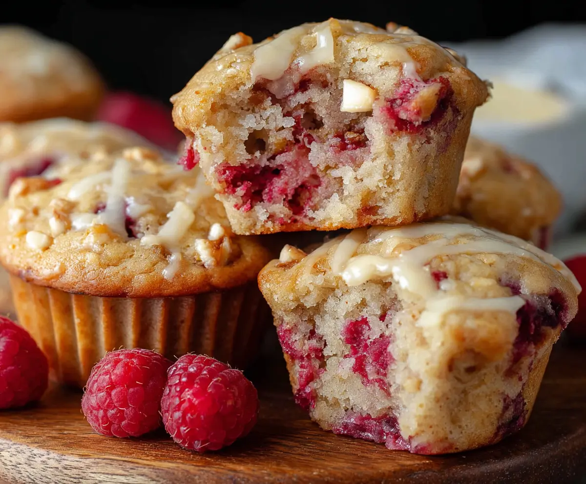 Delicious raspberry white chocolate muffins with fresh berries and creamy chocolate chunks.