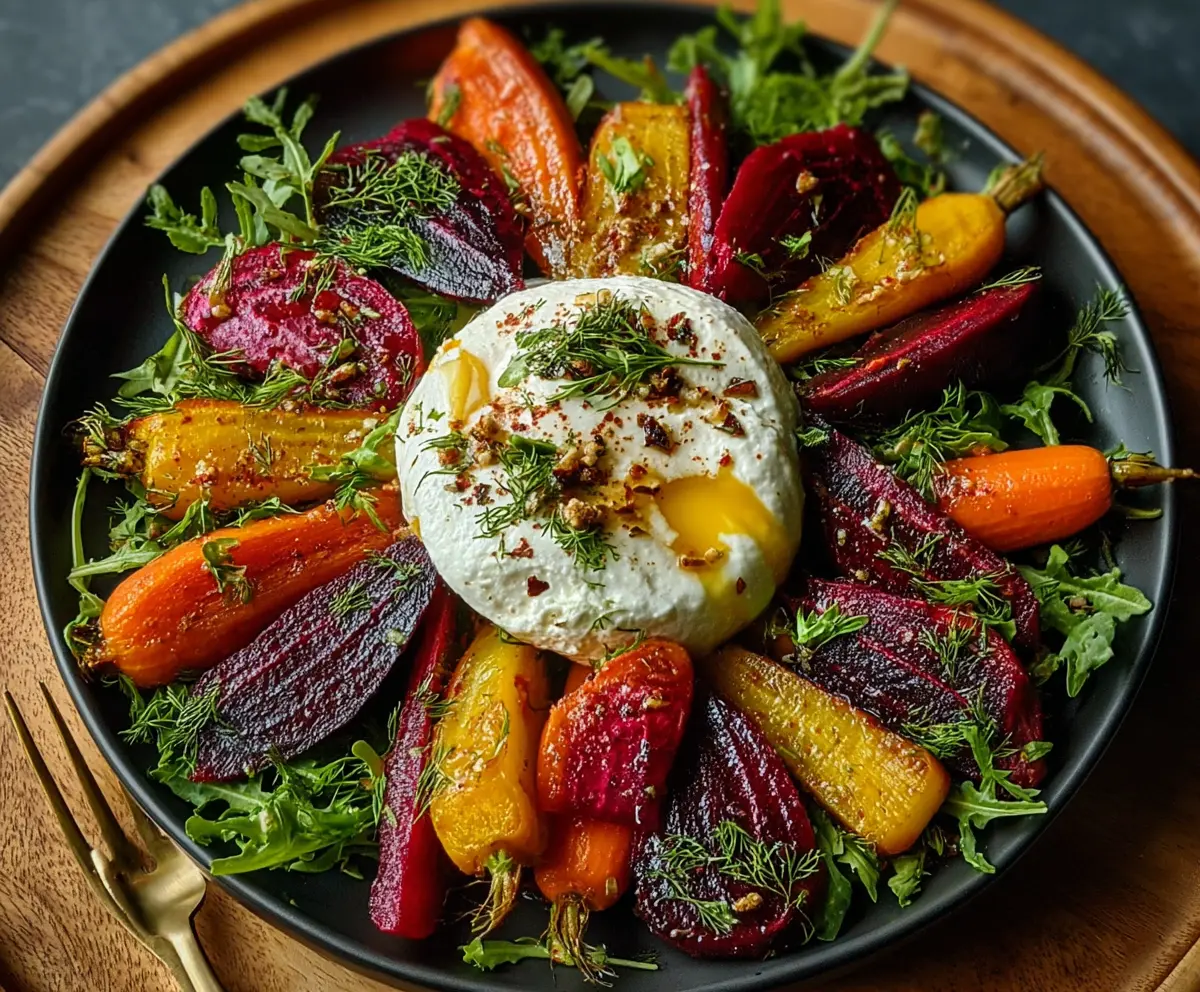 Roasted Beets & Carrots Salad with Burrata