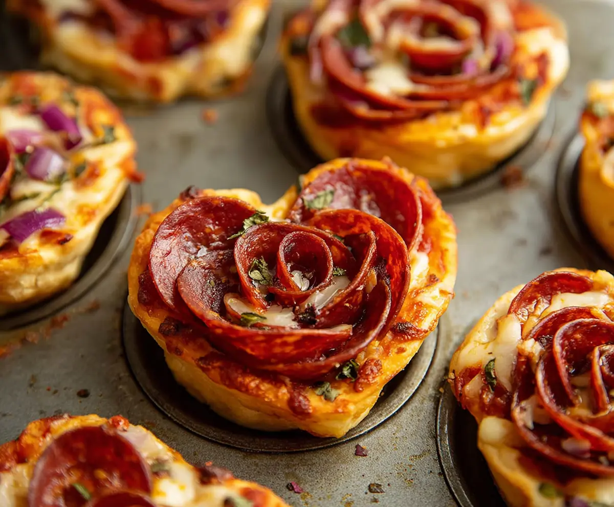 Delicious romantic heart-shaped pizza roses on a rustic wooden platter, perfect for Valentine's Day dinner.