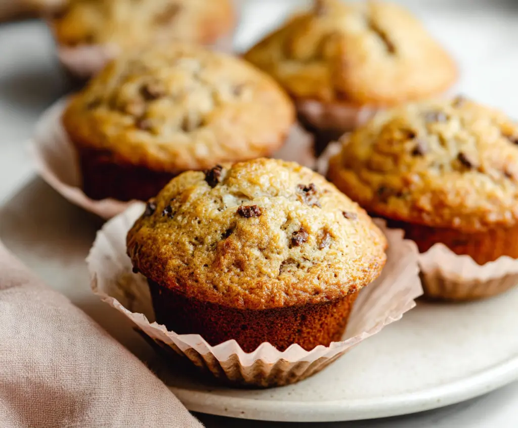 Delicious sourdough discard banana muffins fresh out of the oven.