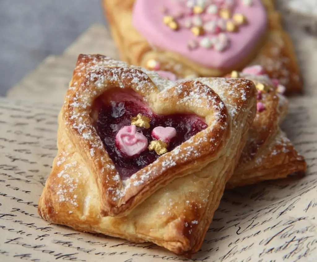 Valentines Love Letter Pastries with sweet icing and festive heart-shaped design.