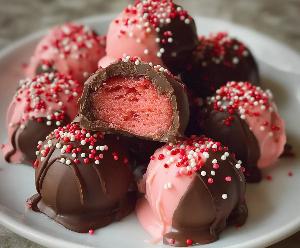 Delicious chocolate-covered strawberry buttercreams on a plate, perfect for a sweet treat or dessert.