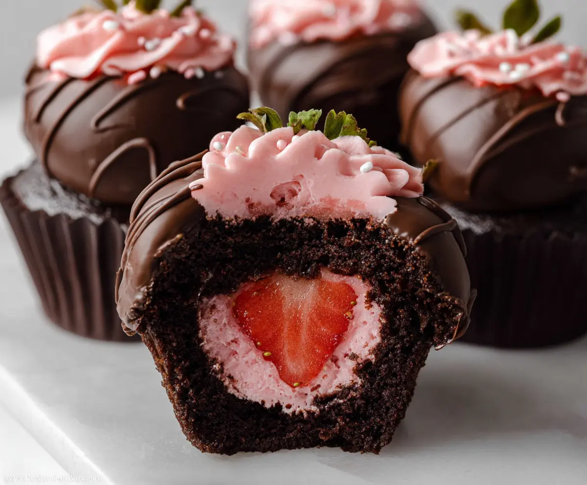 Delicious Chocolate Covered Strawberry Cupcakes