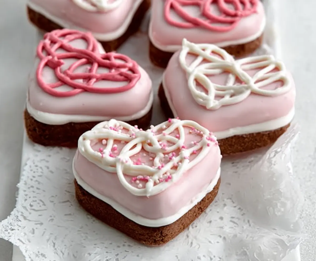 Delicious Copycat Little Debbie Valentines Cakes with pink frosting and heart-shaped sprinkles.