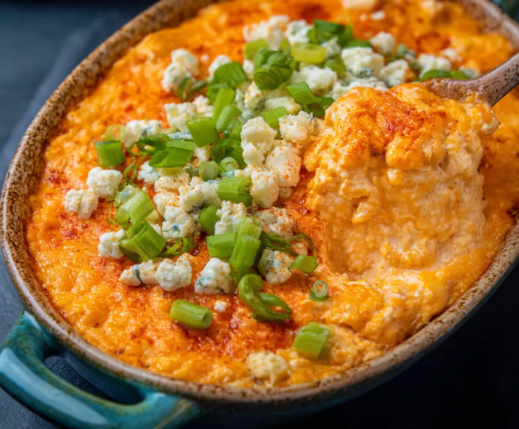 Creamy Frank’s RedHot Buffalo Chicken Dip served with tortilla chips for a spicy snack.