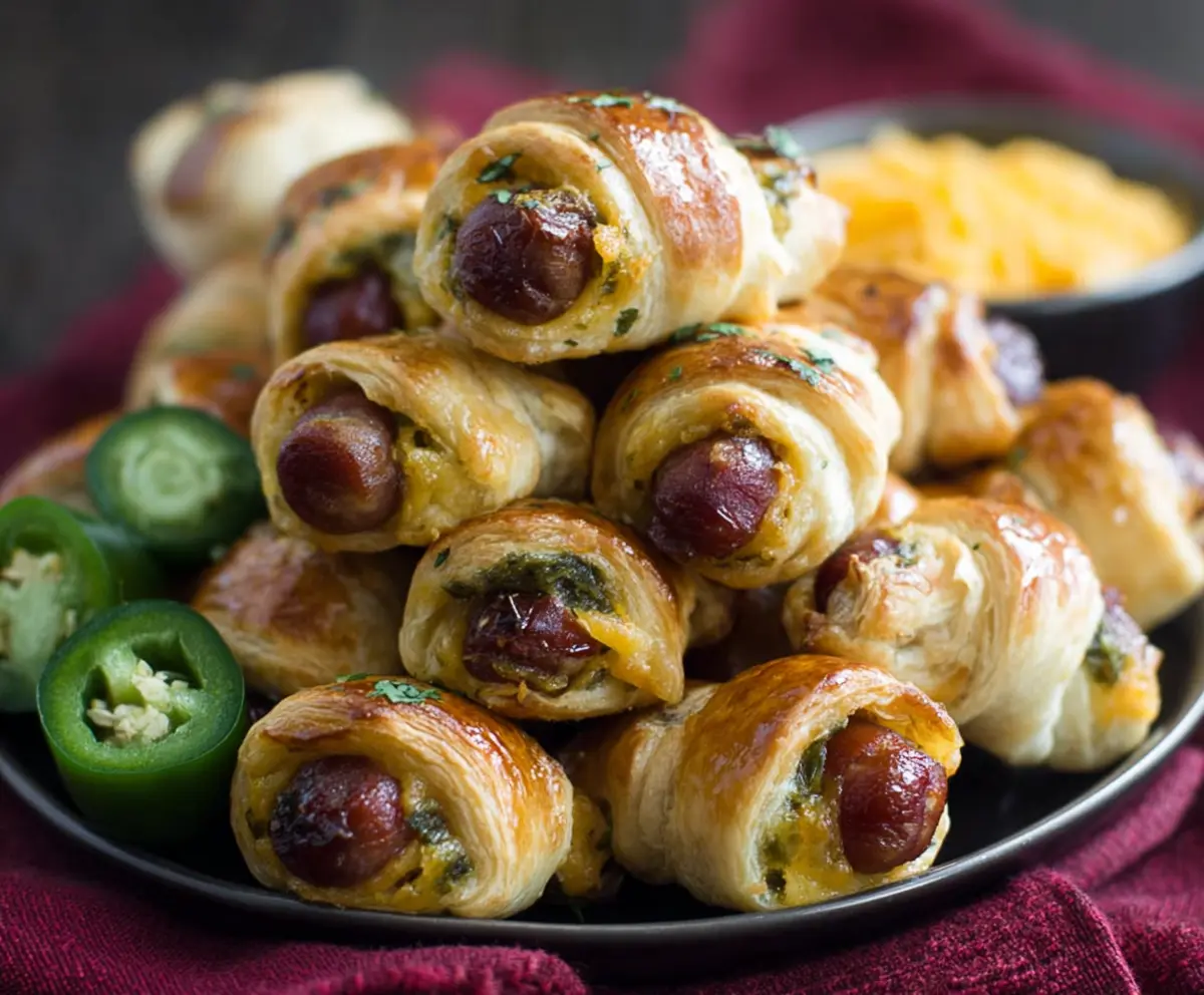 Delicious Jalapeno Popper Pigs in a Blanket snacks with crispy bacon and melted cheese