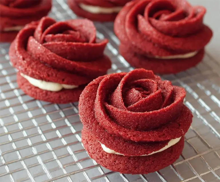 Red Velvet Rose Sandwich Cookies