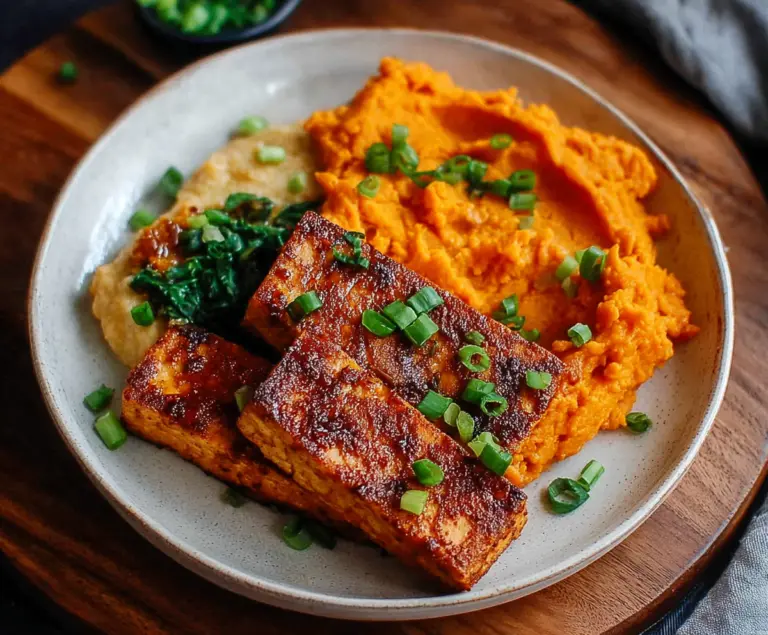 Smoky Tofu Steak with Mashed Sweet Potatoes