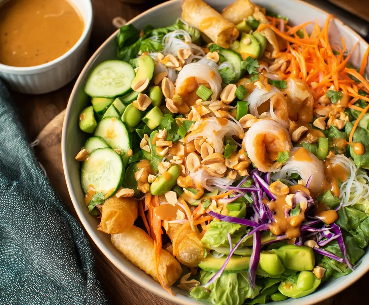 Easy Spring Roll Salad with Peanut Sauce
