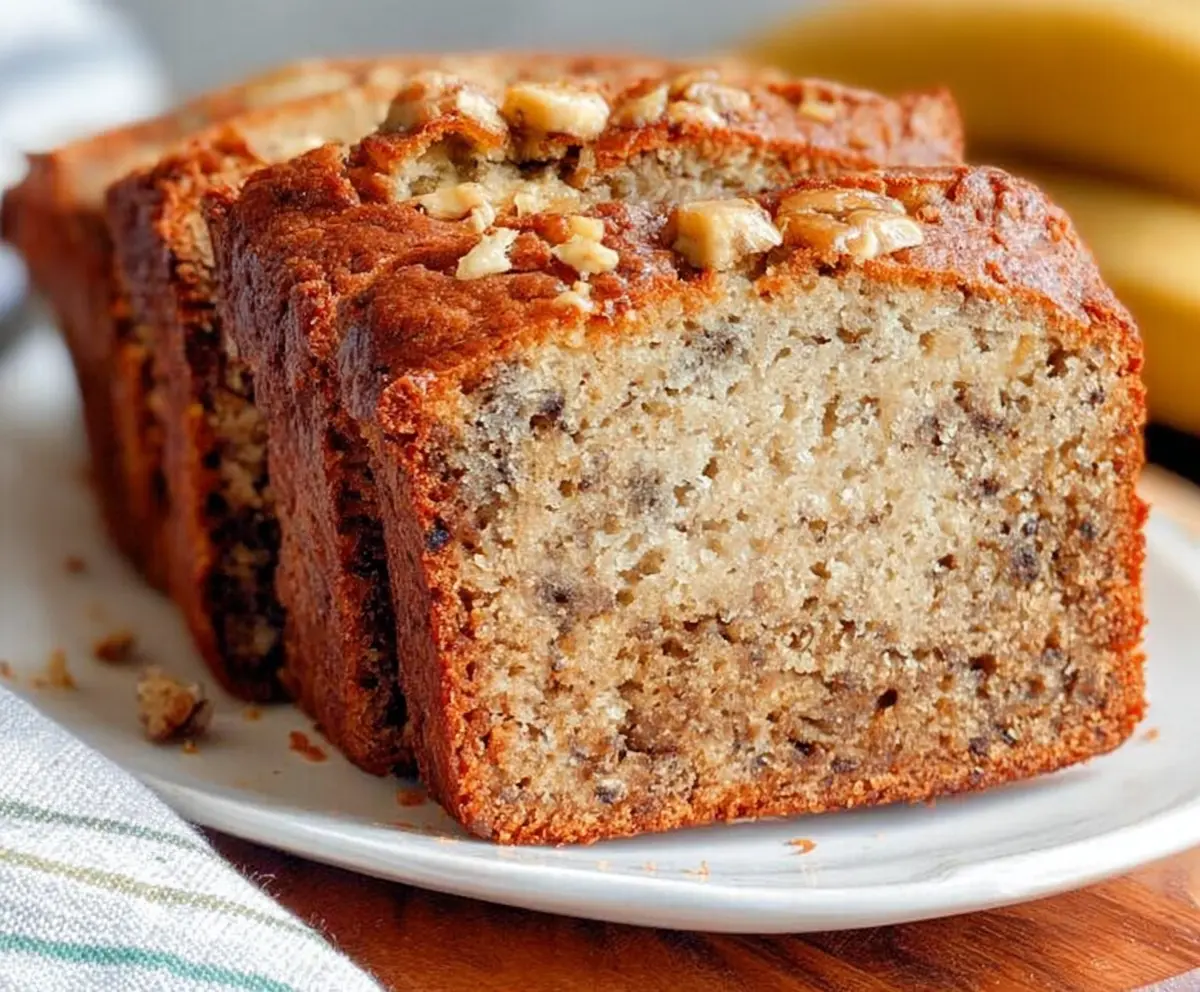 Delicious homemade Starbucks copycat banana bread with ripe bananas and a golden crust.