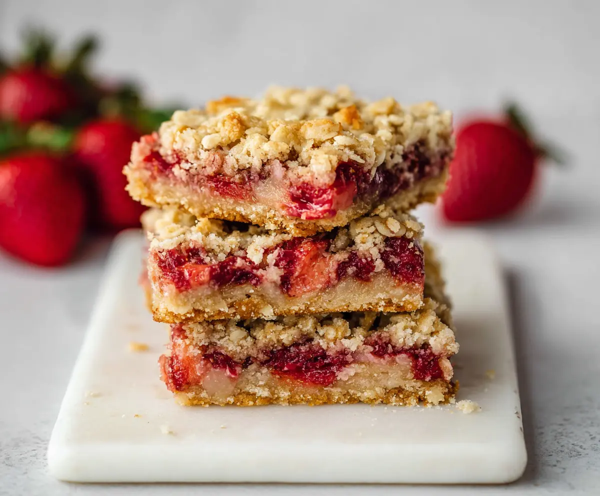 Delicious Strawberry Oatmeal Crumble Bars with fresh strawberries and a golden oat topping