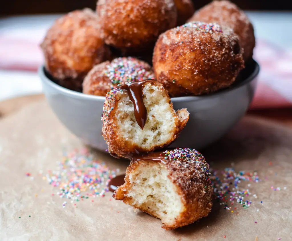 Delicious tofu donut balls arranged on a plate, perfect for a savory snack or appetizer.