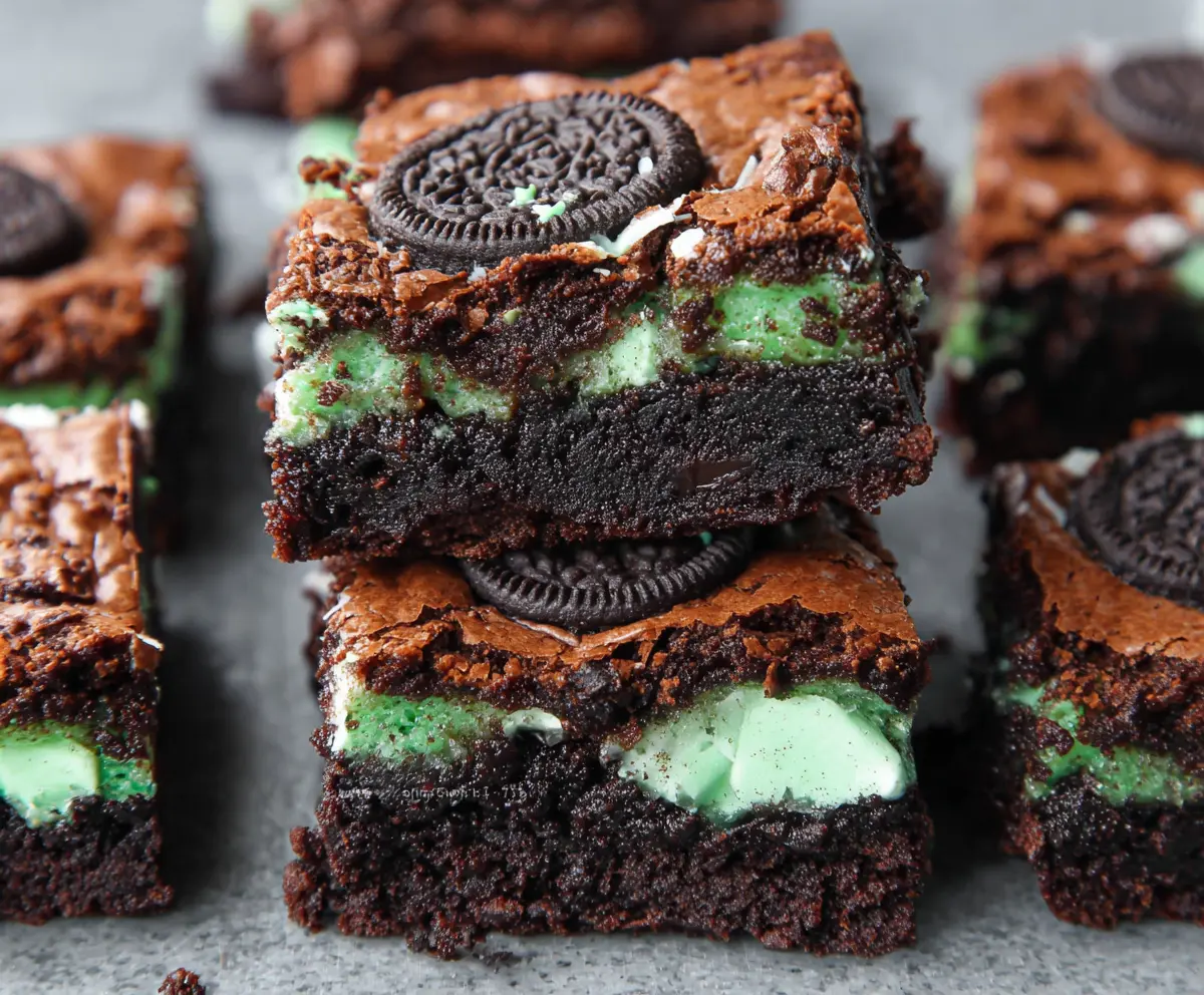 Triple Layer Fudgy Mint Oreo Brownies