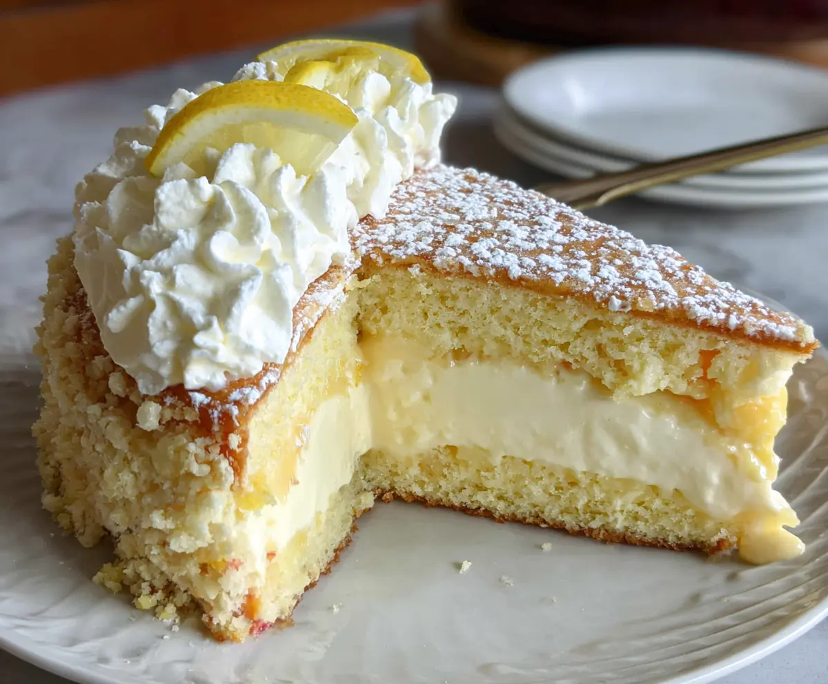 Delicious Cheesecake Factory Italian Lemon Cream Cake with a creamy lemon filling and fluffy frosting.