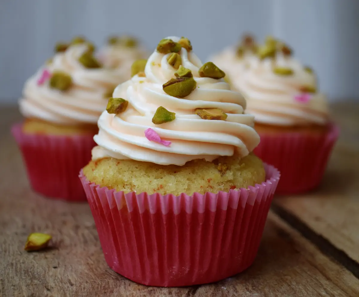 Easy Honey Pistachio Rosewater Cupcakes