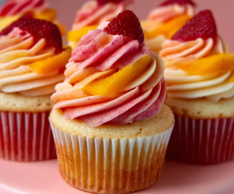 Mango Strawberry Sunset Cupcakes